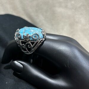 Relios Huge Turquoise Ring In Stainless Steel Sz 8